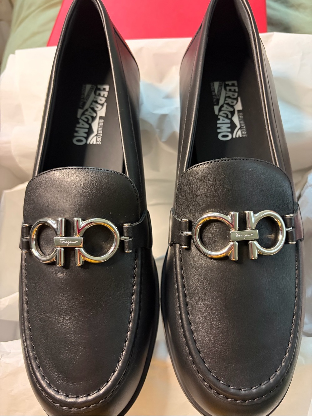 Salvatore Ferragamo Black Leather Gancini Bit Loafers